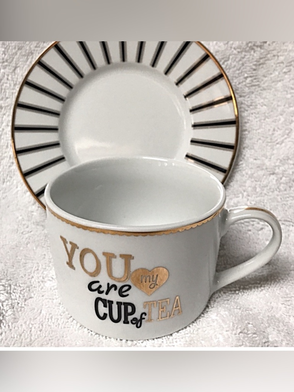 Grace's Teaware YOU are my cup of TEA White & Gold Tea Cup with Saucer